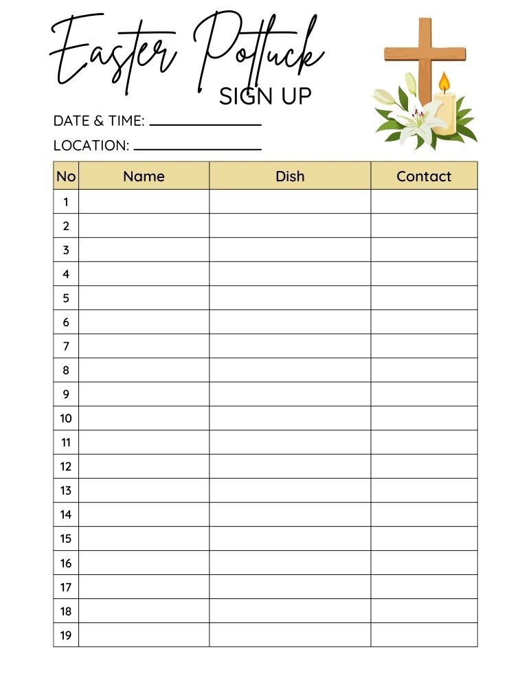 Easter Potluck Sign Up Sheet 4