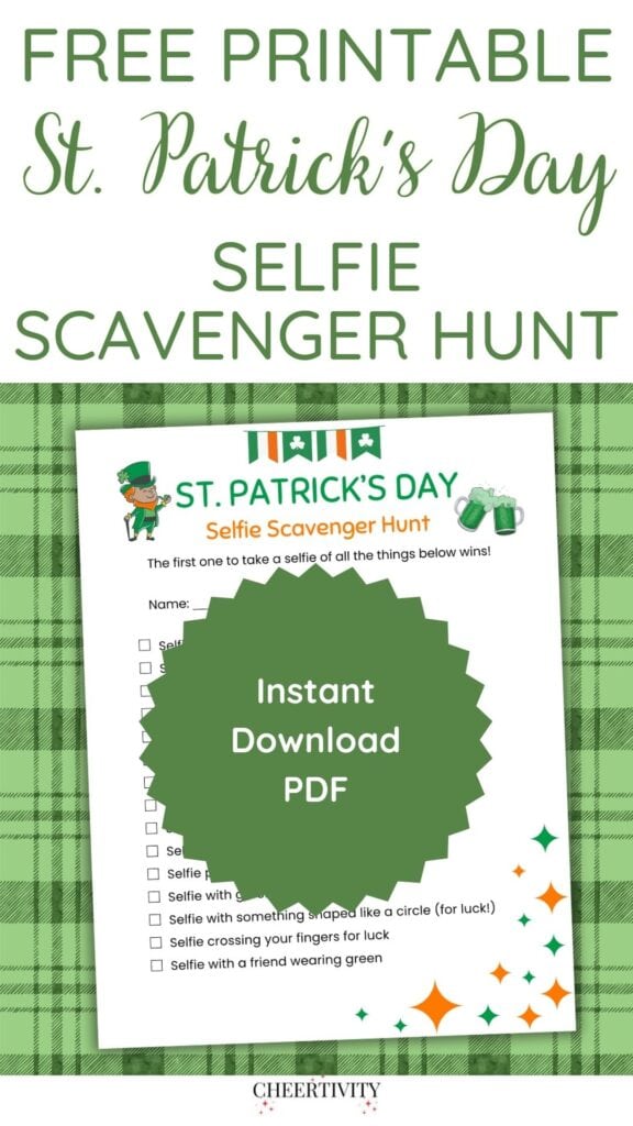 Free Printable St. Patrick’s Day Selfie Scavenger Hunt pin 1