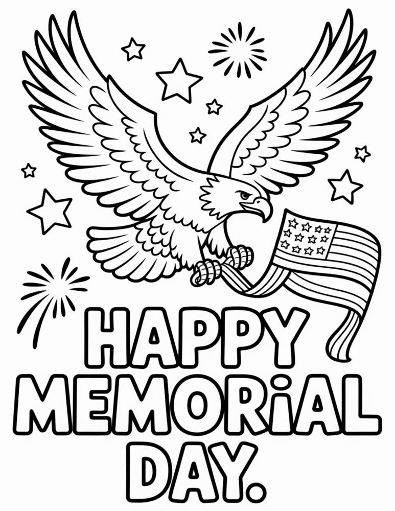 Bald Eagle with Flag Coloring Page