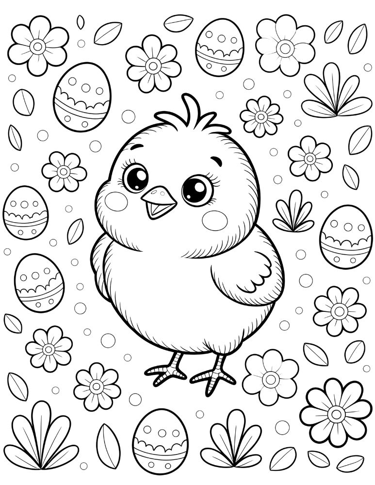 Chick with Patterned Background Coloring Page