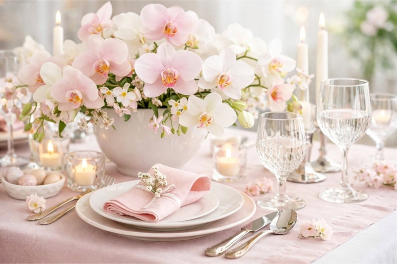 Elegant Orchid and Pastel Tablescape