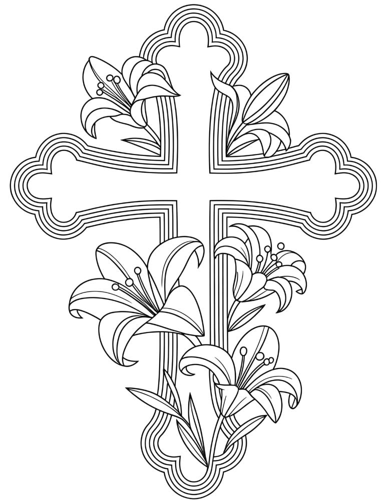 Floral Cross Coloring Page
