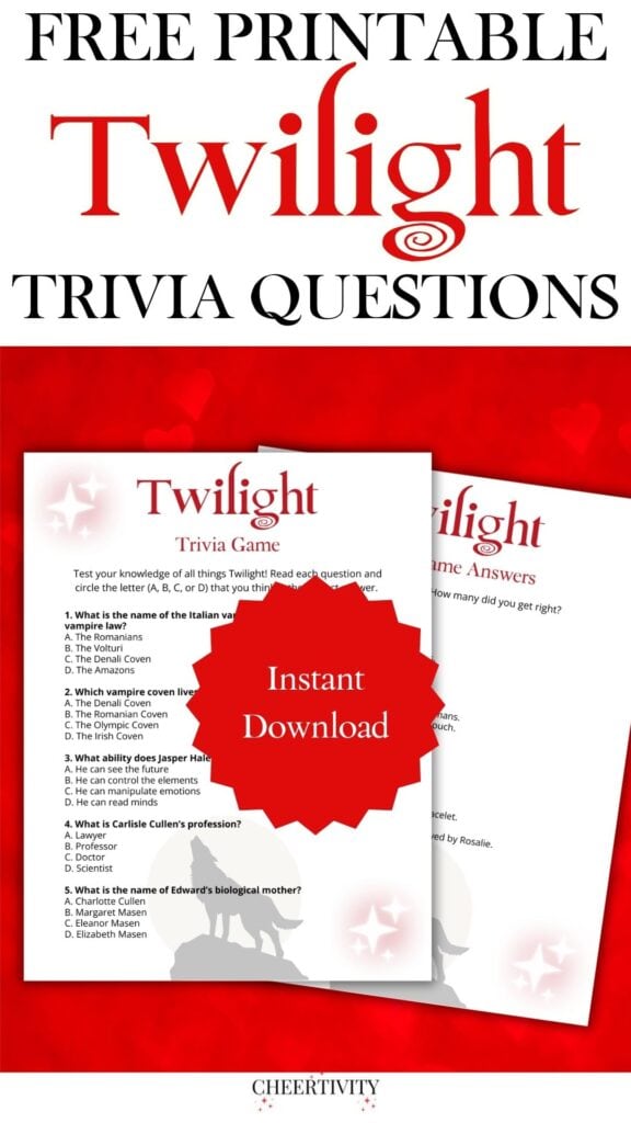 Free Printable Twilight Trivia Questions with Answers
