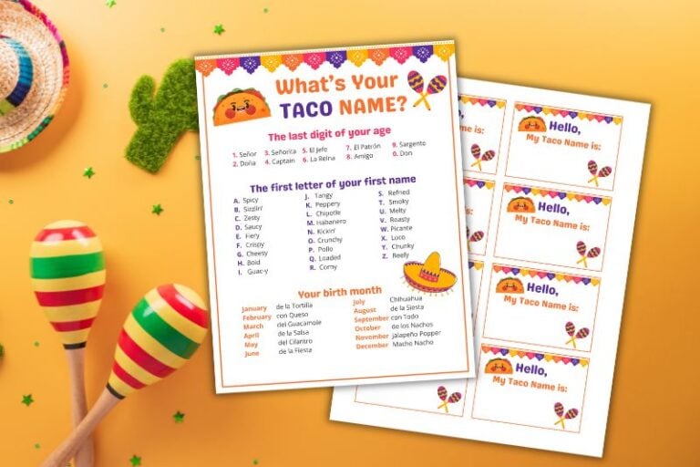 Free Printable What Is Your Taco Name Game featured