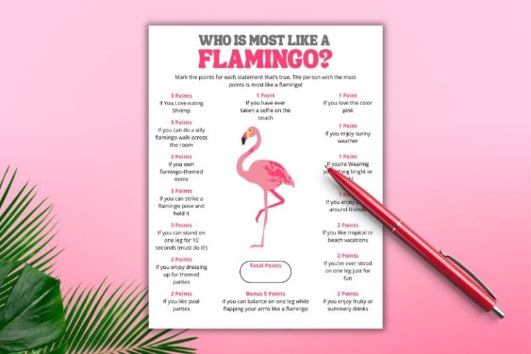Free Printable Who Is Most Like a Flamingo Game Featured