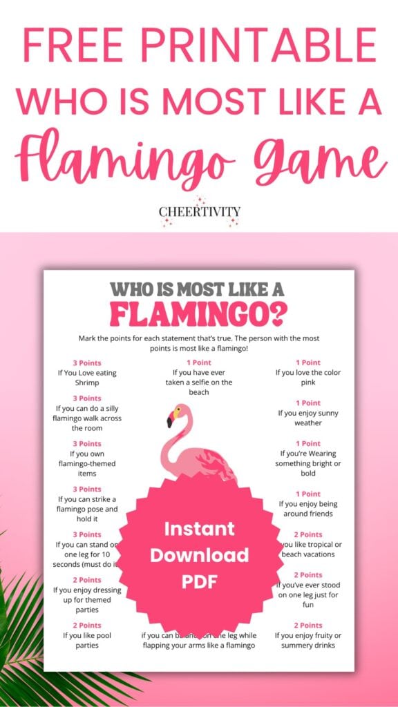 Free Printable Who Is Most Like a Flamingo Game pin 1