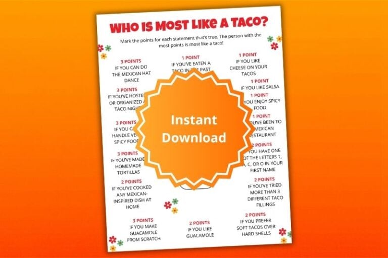 Free Printable Who Is Most Like a Taco Game