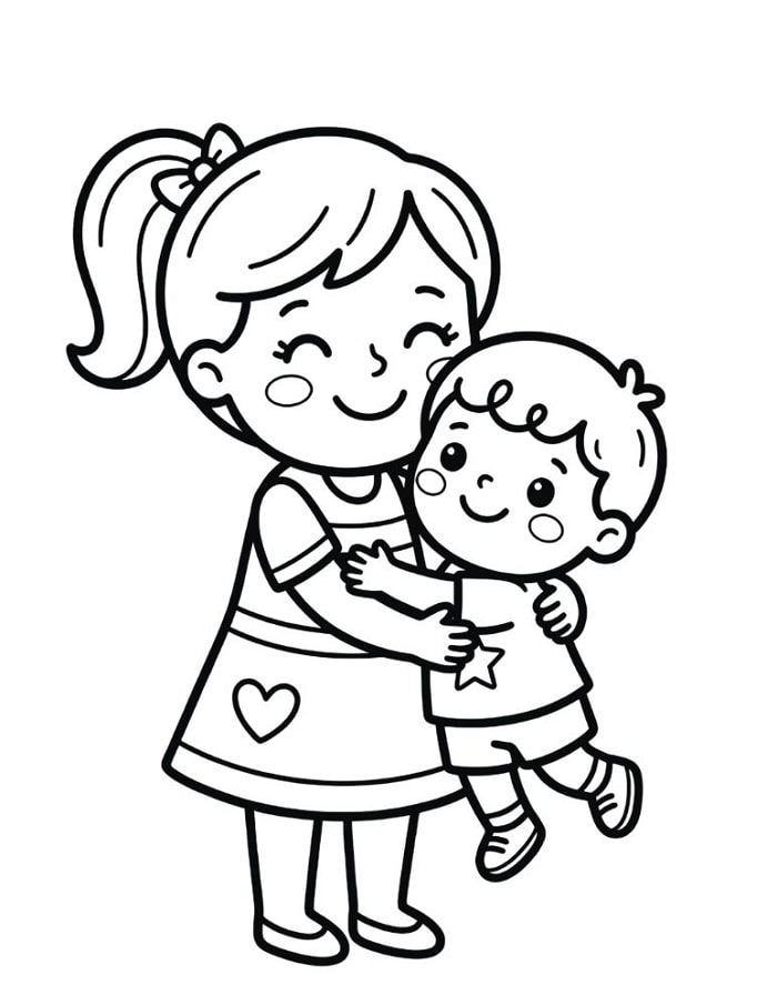 mom and child hugging coloring page printable mothers day