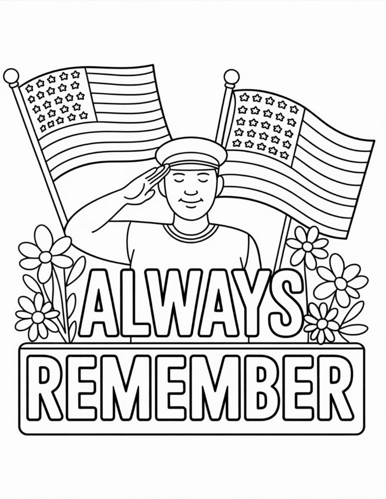 Soldier Saluting Memorial Coloring Page