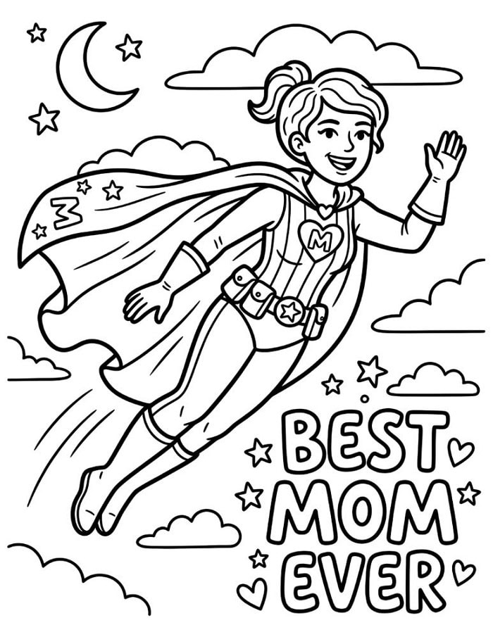 superhero mom best mom ever coloring page printable free