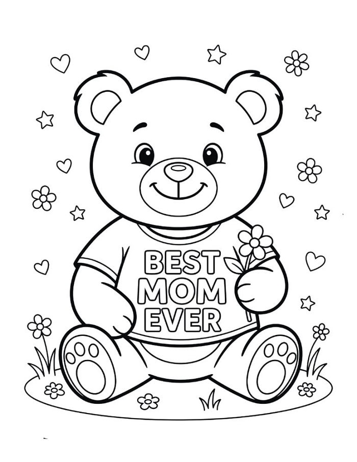 teddy bear best mom ever coloring page printable for kids