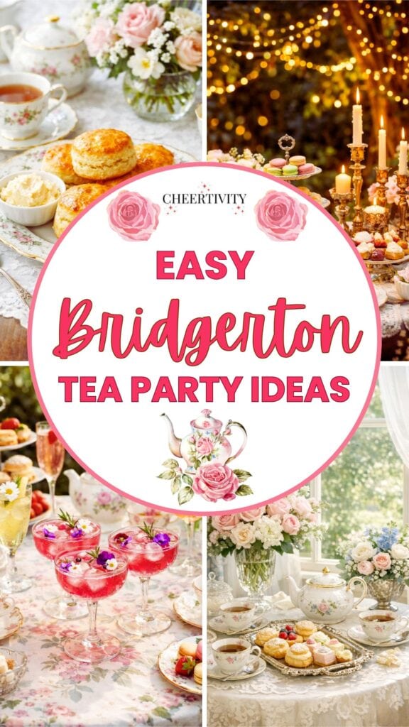 Bridgerton Tea Party Ideas collage pin image 