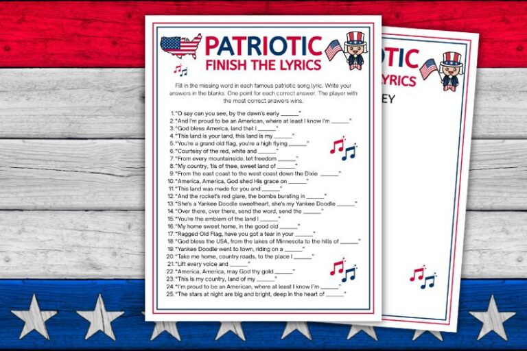 Free Printable Patriotic Finish the Lyrics Game featured