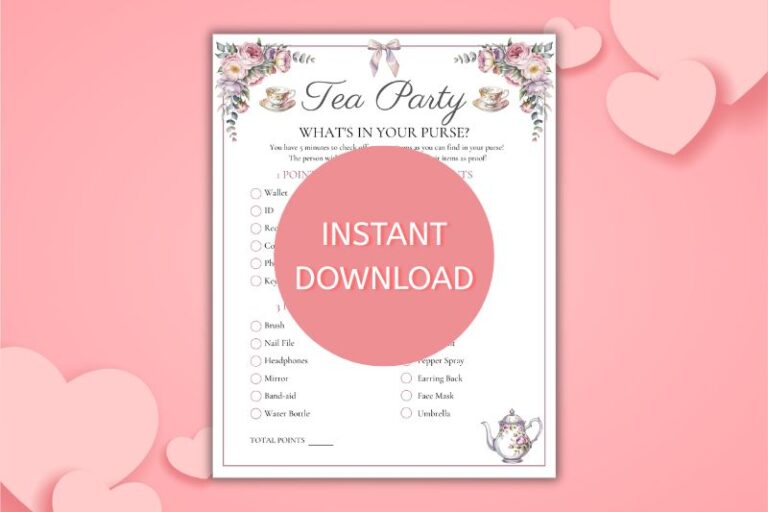 Free Printable Tea Party What's in Your Purse Game Featured