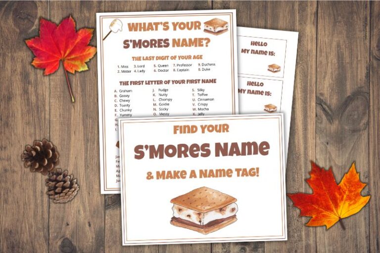 Free Printable What Is Your S'mores Name Game featured