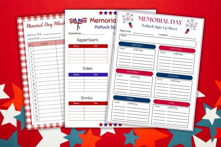 Memorial Day Potluck Sign Up Sheets featured