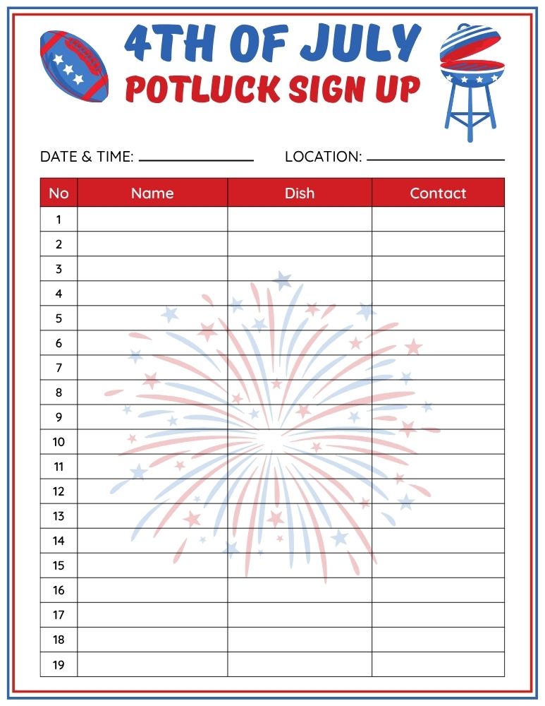 Football & BBQ 4th of July Potluck Sign Up