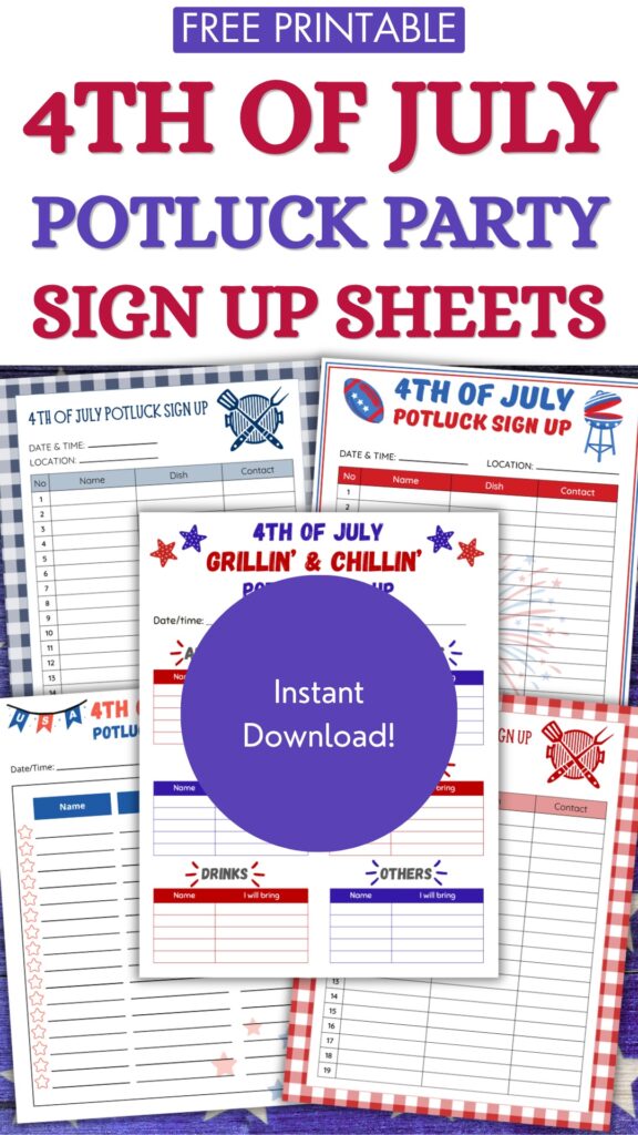 Free Printable 4th of July Potluck Sign Up Sheets Pin 