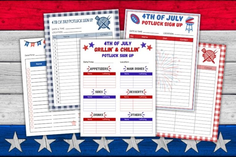 Free Printable 4th of July Potluck Sign Up Sheets featured