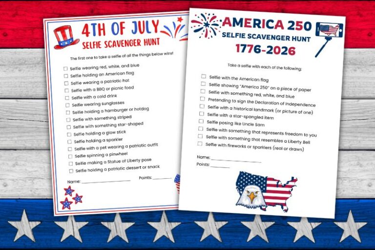 Free Printable 4th of July Selfie Scavenger Hunt featured