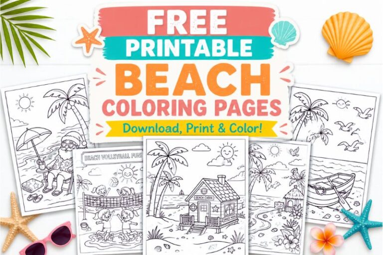 Free Printable Beach Coloring Pages Featured