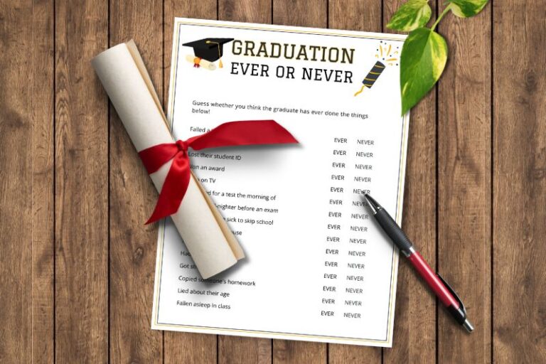 Free Printable Ever or Never Graduation Party Game Featured