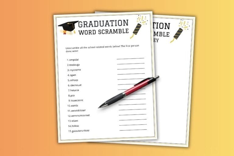 Free Printable Graduation Word Scramble Game Featured