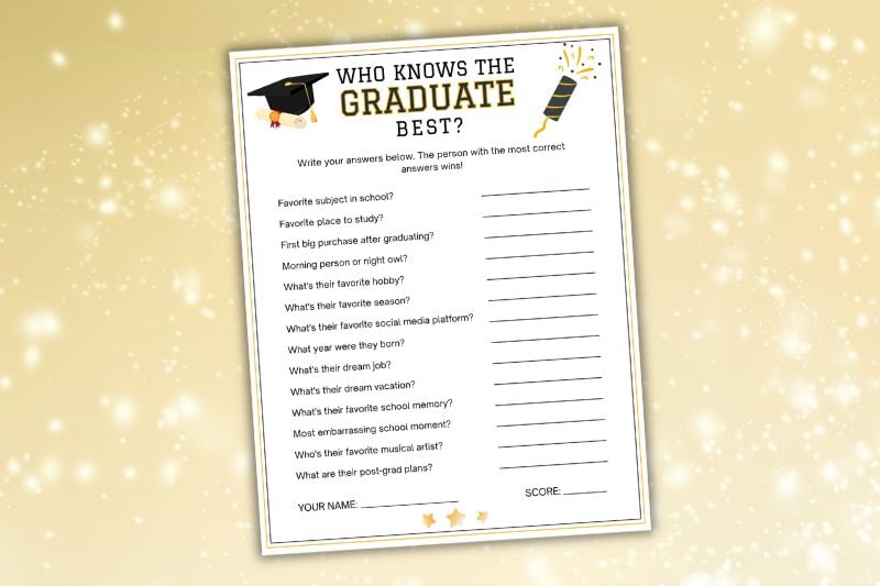 Free Printable Who Knows the Graduate Best Game Featured