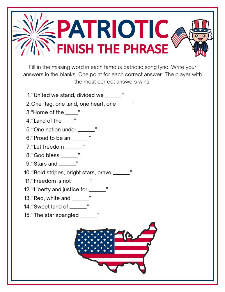 Patriotic Finish the Phrase Game