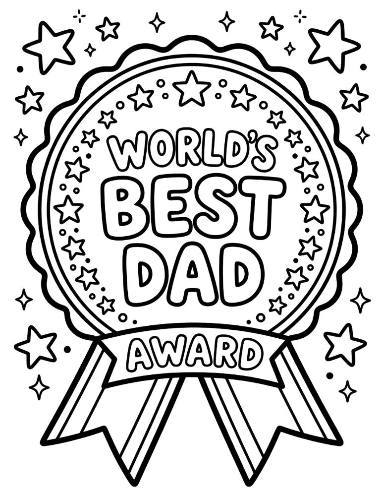 World’s Best Dad award ribbon coloring page with stars
