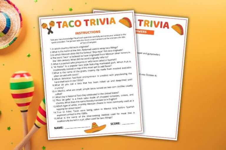Free Printable Taco Trivia Game featured