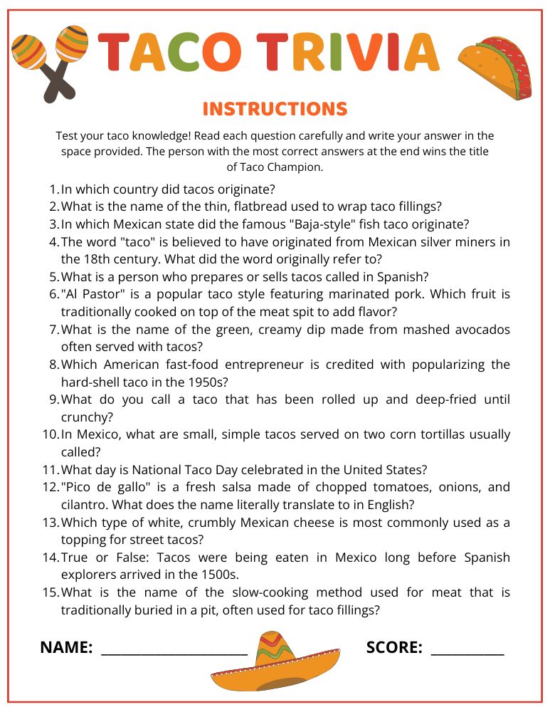 Taco Trivia Game