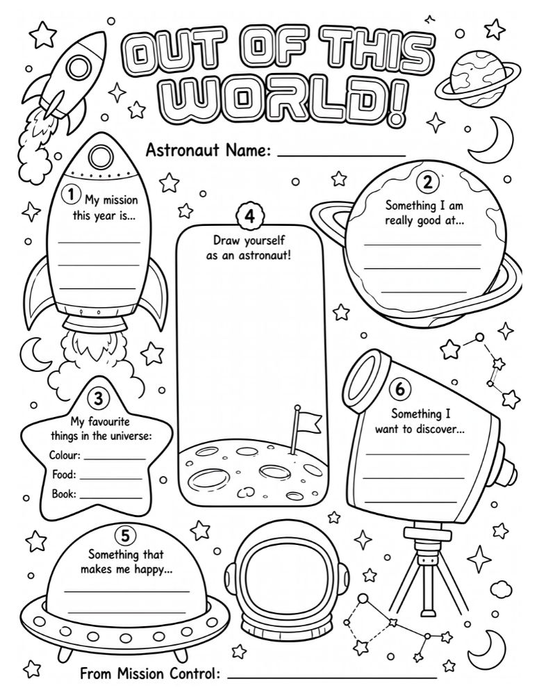 All About Me Space Worksheet