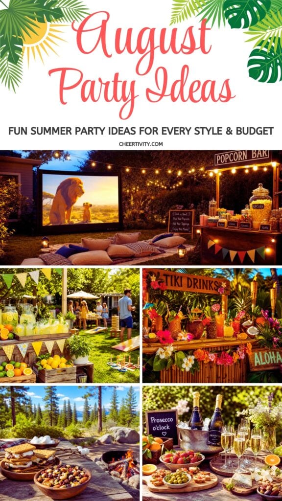 August party themes collage image for Pinterest