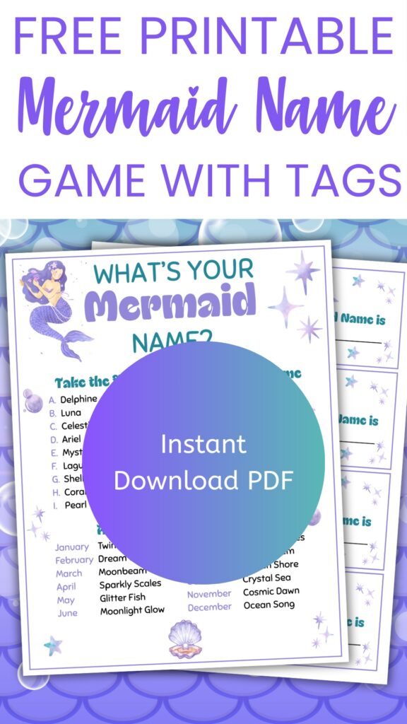 Free Printable What is Your Mermaid Name Game pin 1