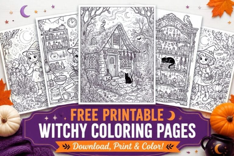 Free Printable Witchy Coloring Pages featured