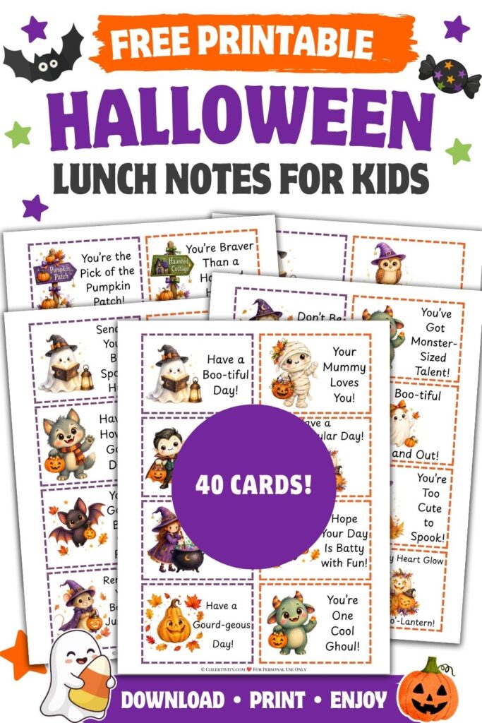 Free Printable Halloween Lunch Notes for Kids pin 2