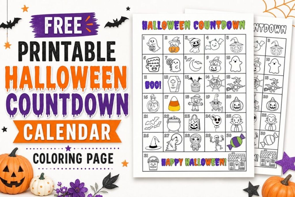 Halloween Countdown Calendar Coloring Page featured