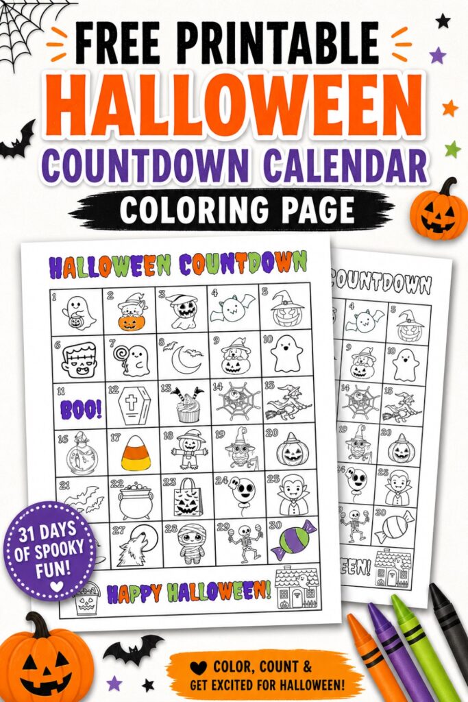 Halloween Countdown Calendar Coloring Page pin 1