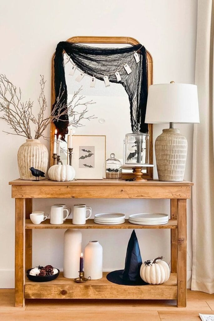 Style a Console Table with a Spiderweb Cloth