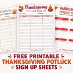 Thanksgiving Potluck Sign Up Sheets