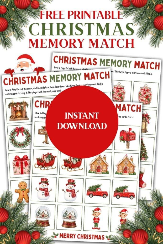 Free Printable Christmas Memory Match pin 2