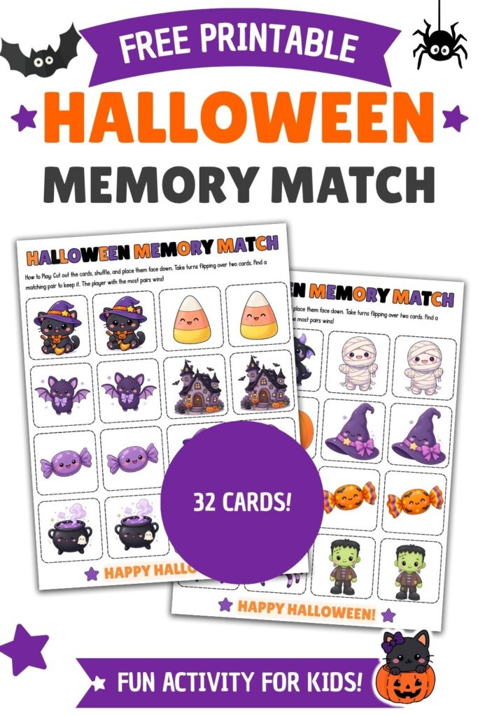 Free Printable Halloween Memory Match pin 1