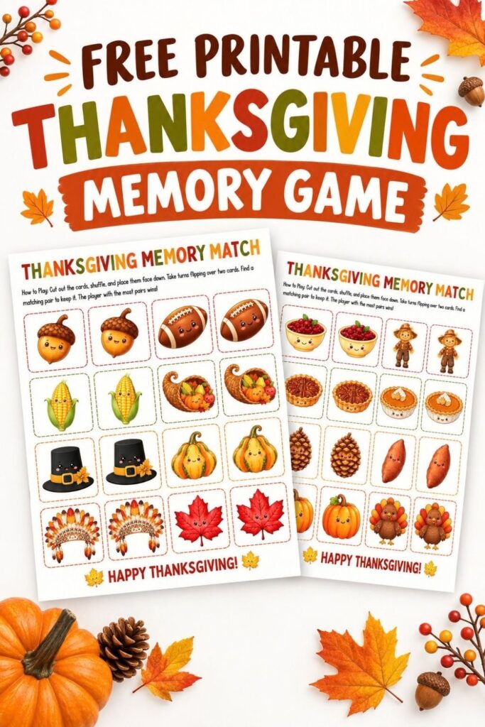 Free Printable Thanksgiving Memory Match pin 1