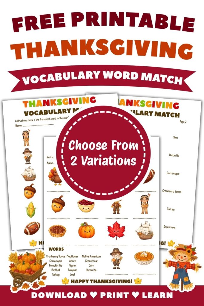 Free Printable Thanksgiving Vocabulary Matching Worksheets 4 Free Printable Thanksgiving Vocabulary Matching Worksheet pin 2