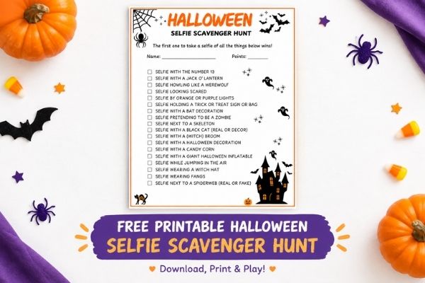Halloween Selfie Scavenger Hunt Printable featured