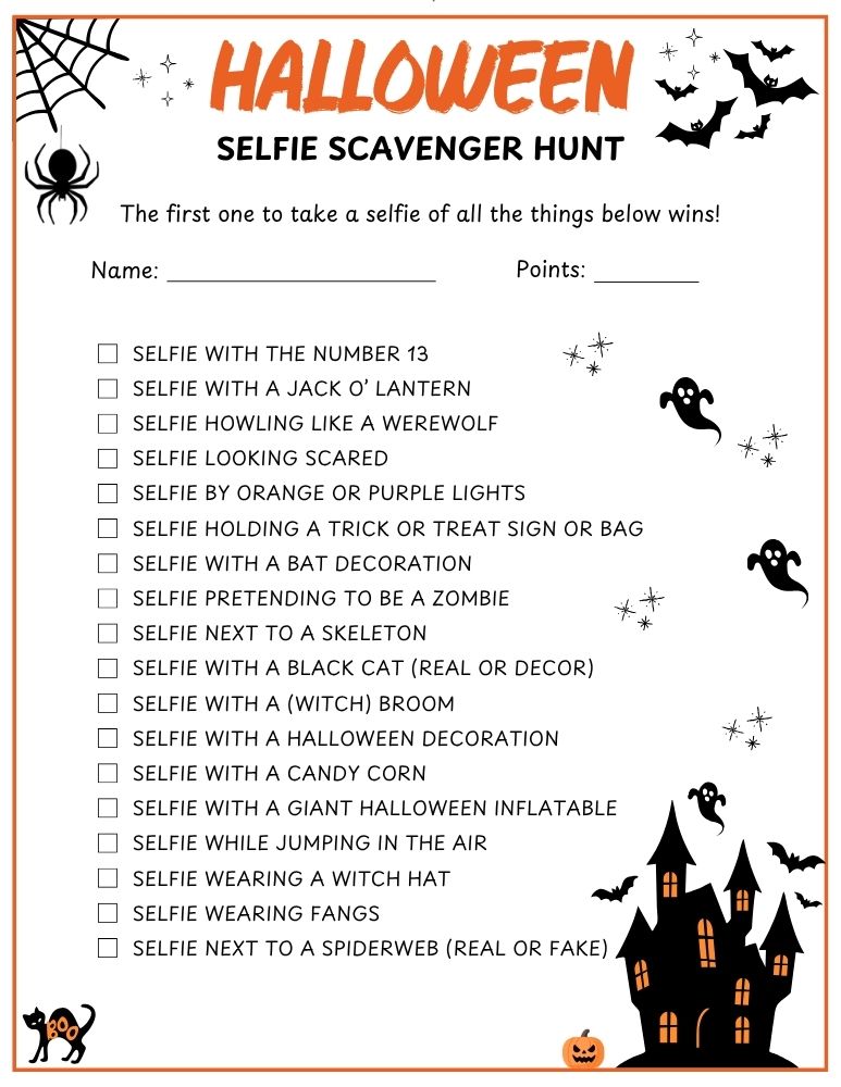 Halloween Selfie Scavenger Hunt Printable